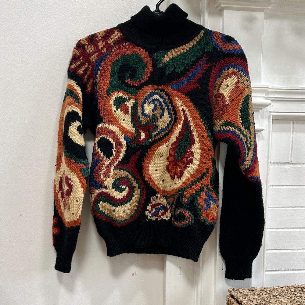 Herman Geist Colorful Paisley Knit Wool Sweater
